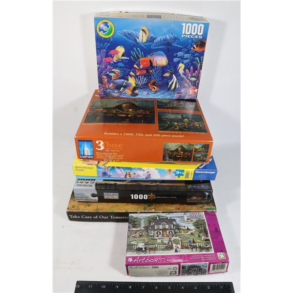 BOX OF 6 ASSORTED PUZZLES.