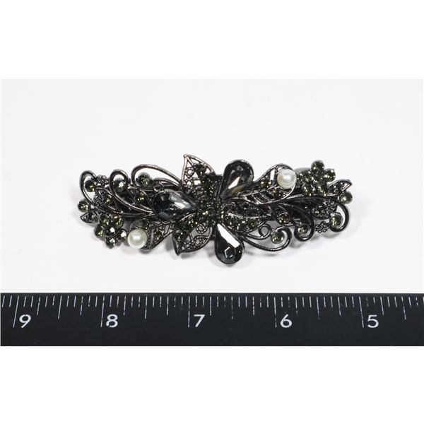 NEW ANTIQUE STYLE SLATE GREY RHINESTONE FLOWER