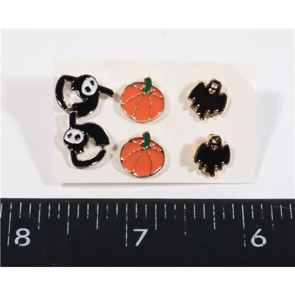 NEW 3 PAIR SET OF GOLD TONE HALLOWEEN THEME STUD