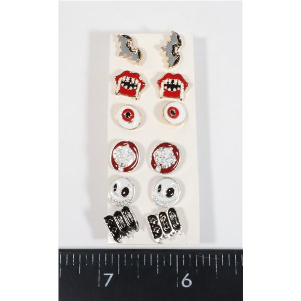 NEW 6PCE SPOOKY HALLOWEEN THEME STUD EARRINGS