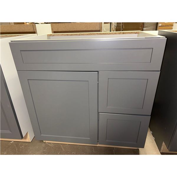Grey Vanity Base Sink Cabinet 30 inch with Right hand drawers