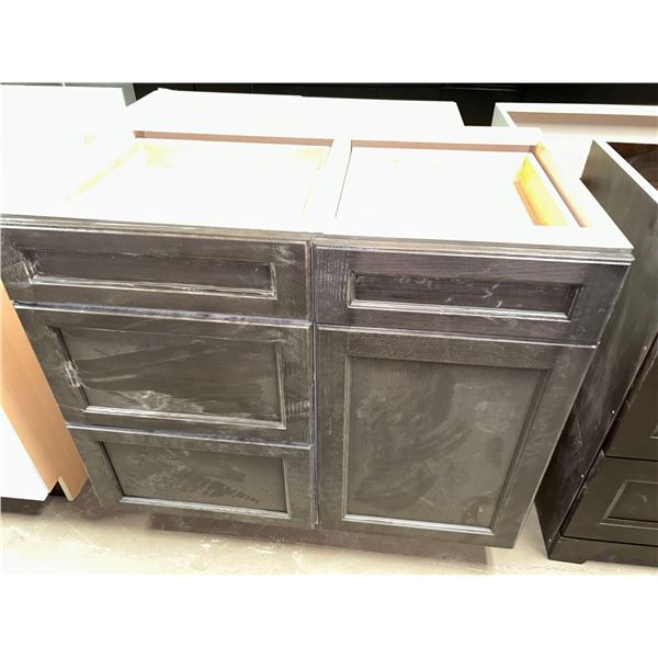 Dark Mocha Base Sink Cabinets ( lot of 2)  21 and 18 nch with 2 doors and 3 drawers