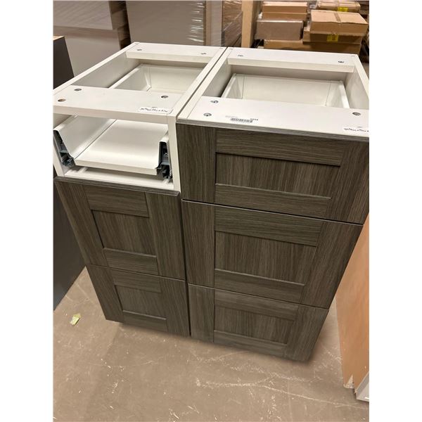 Wood Grain Lot of 2 Base Drawer Cabinets Missing front 12W & 15W