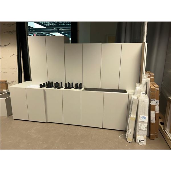 New A. Filos 8 Piece Kitchen/Laundry Cabinet Set includes spec sheet with measurements and all trim/