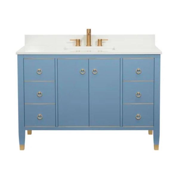 Luxo Marbre 48 inch Country Blue Vanity Cabinet with Quartz Sink - NEW -PICK UP FOR THIS ITEM IS AT 