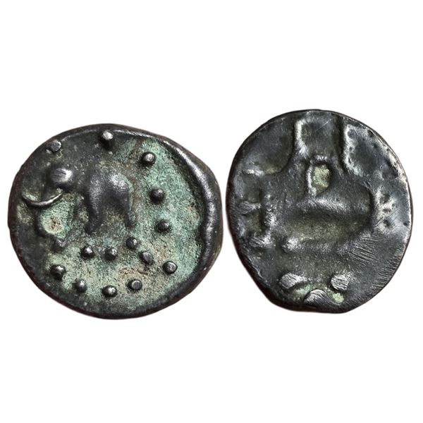 India : Eastern Chalukyas of Vengi, Circa 700-800 AD, Unattributed Alloyed Copper Coin. Copying Vish