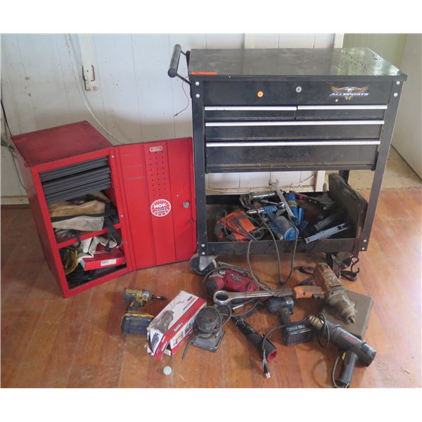 (KAILUA) Qty 2 Tool Storage Boxes & Contents: Misc Power & Hand Tools, Hardware, etc