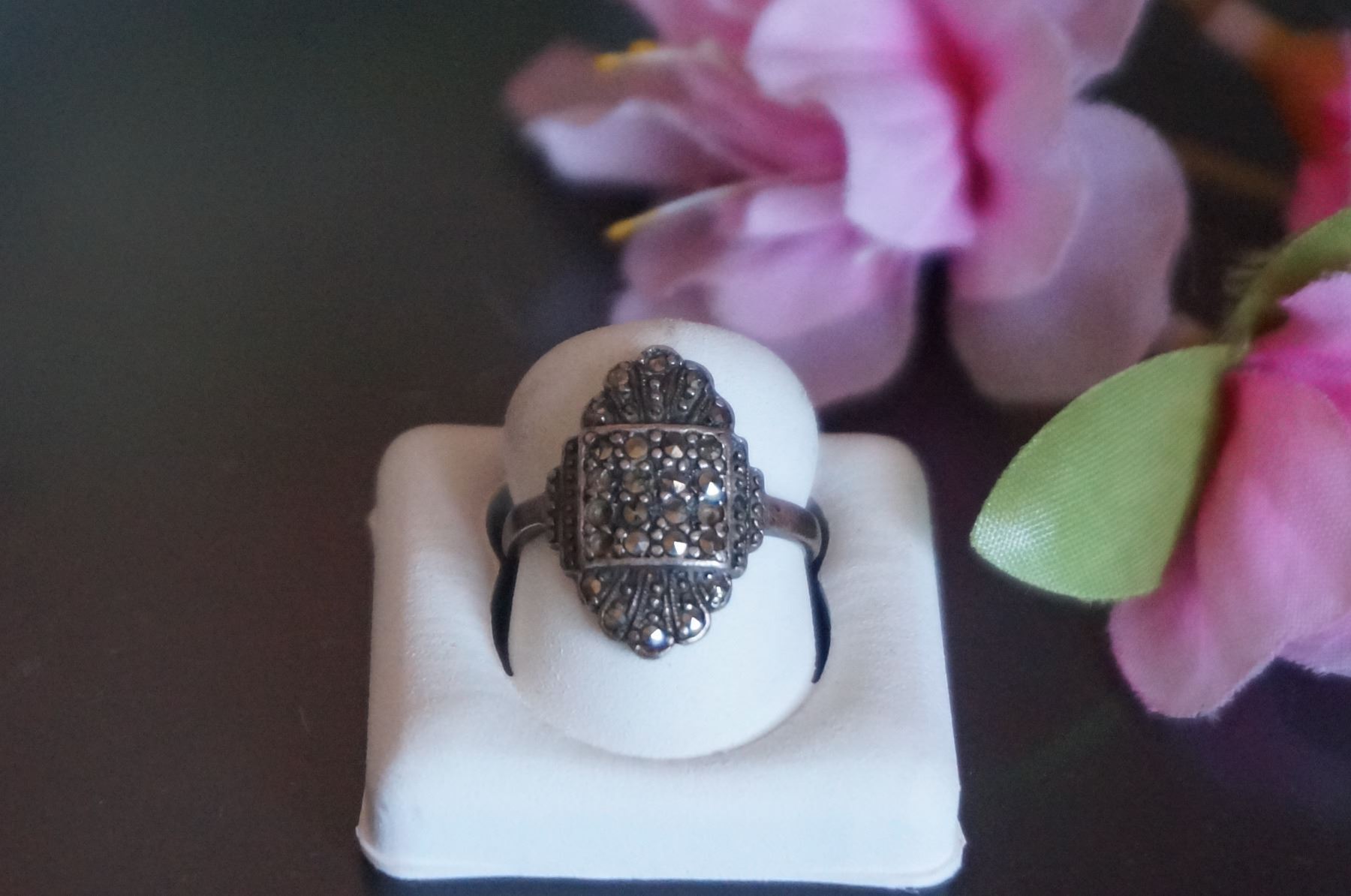 Art Deco silver marcasite ring