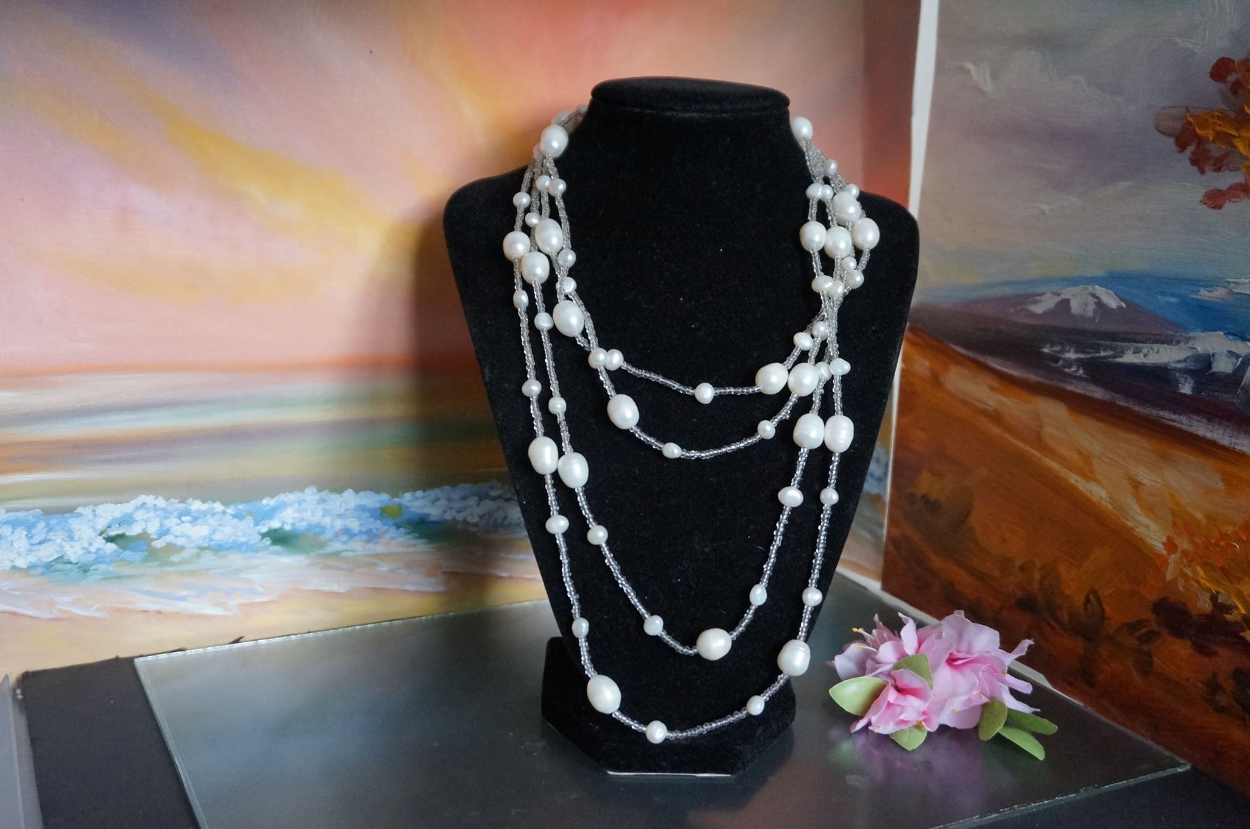 Vintage 1 string pearls necklace, 36 inch long