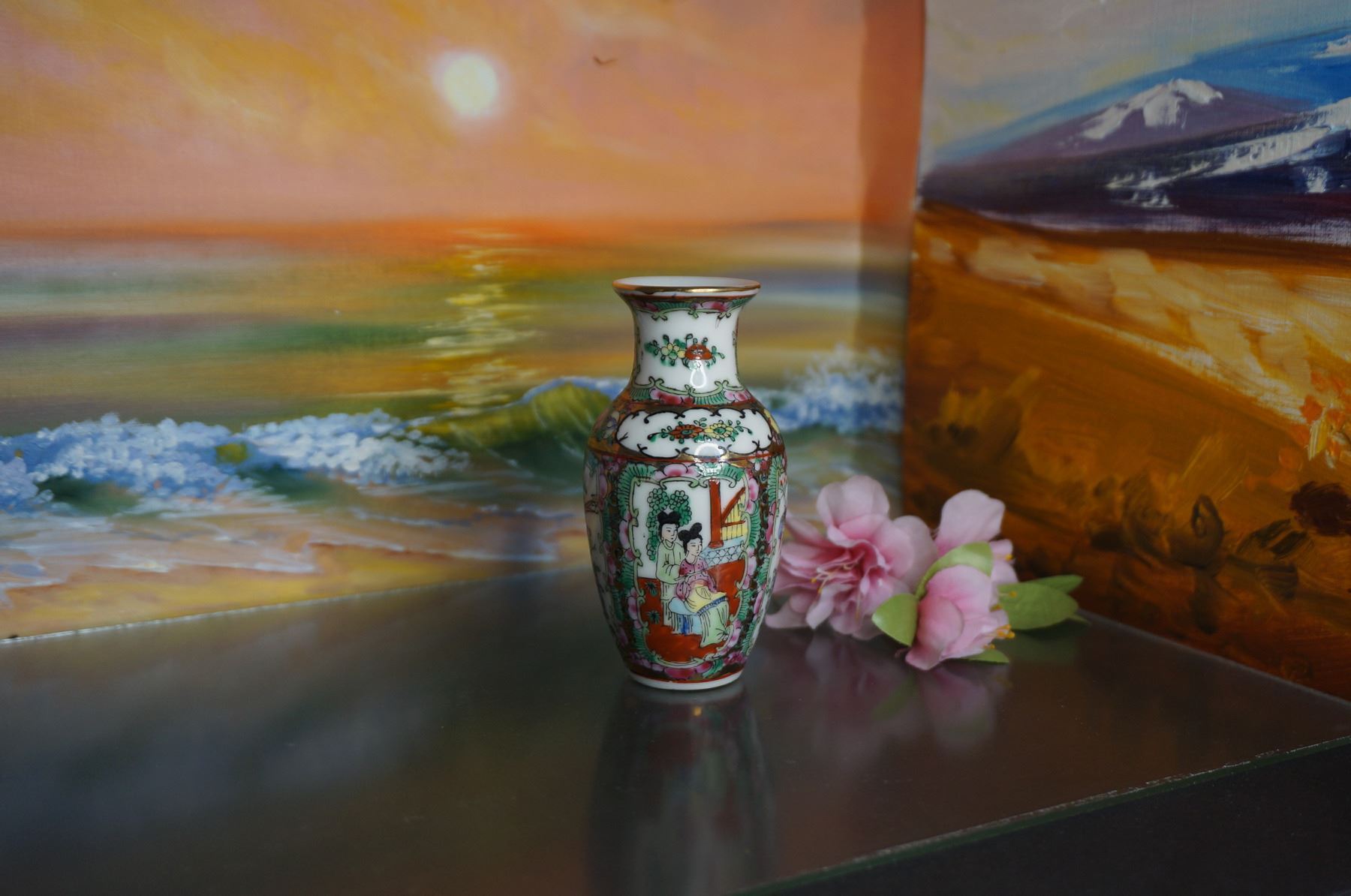 Vintage porcelain Asian hand painted Vase