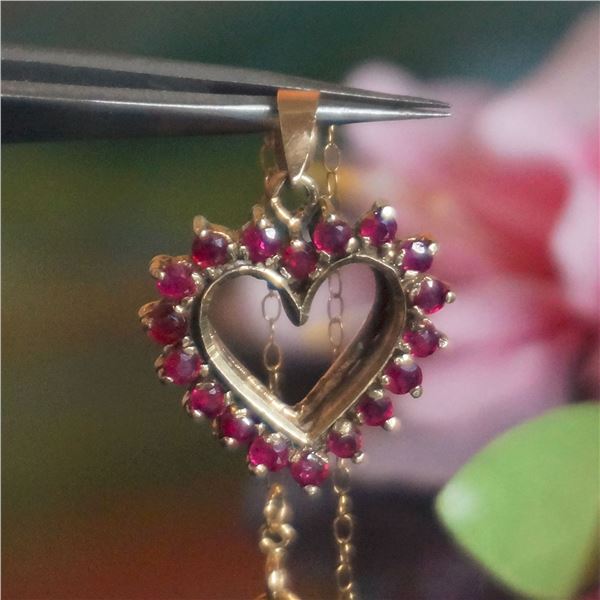 Vintage 9kt yellow gold ruby heart pendant, natural ruby pendant, Ruby gold heart, July birthstone