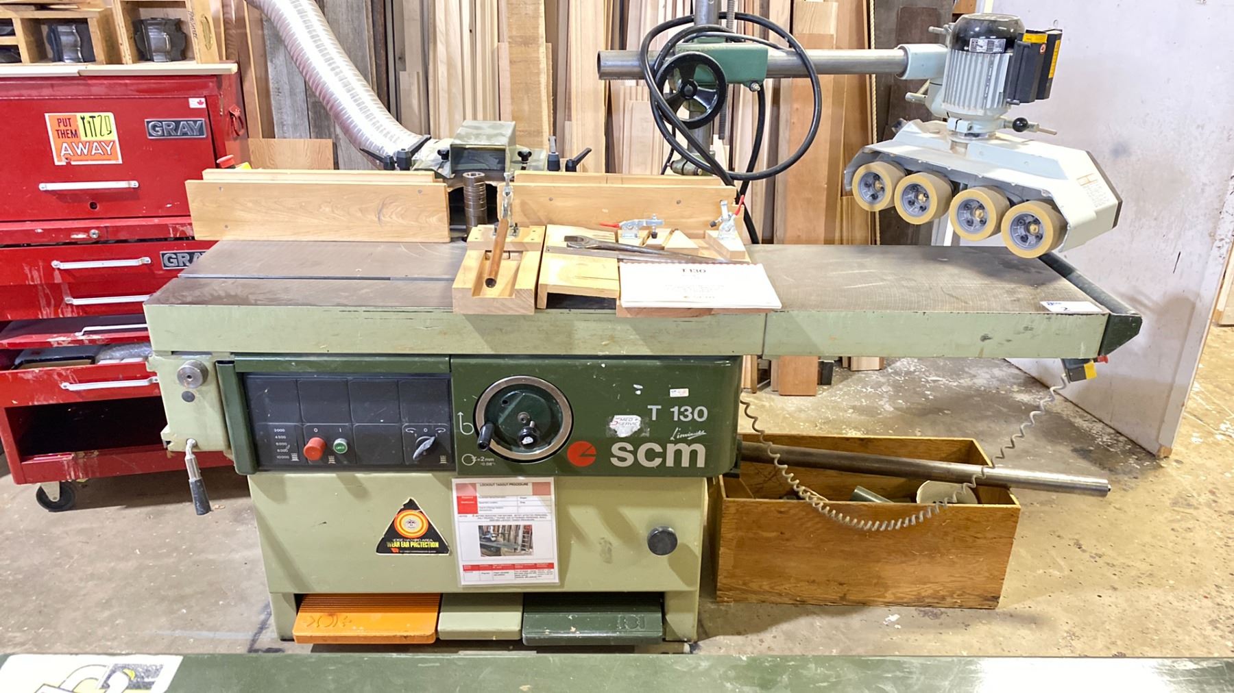 SCM MODEL T130 SPINDLE MOULDER MACHINE WITH FEEDER, SLIDING TABLE ...