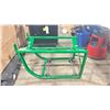 Image 2 : GREEN INDUSTRIAL DRUM DOLLY, RED MOBILE SHOP STOOL, 2 BOOT CLEANING BRUSHES & A RECYCLING BIN WITH