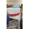Image 2 : PALLET OF COMMERCIAL PLASTIC 4 GALLON BUCKETS WITH SOME LIDS, BOX OF ULINE POLY SHEETING &