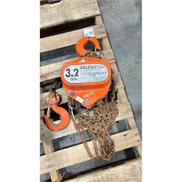 VOLCAN H-50A 3.2 TON OVERHEAD HOIST WITH CHAIN
