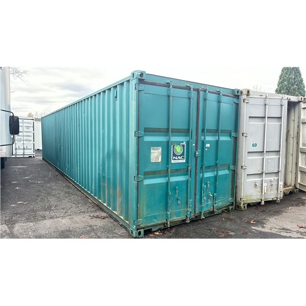 GREEN 40FT 67,200 MAX CAPACITY INDUSTRIAL TRANSPORT CONTAINER, DUAL SWING REAR DOORS WITH