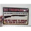 Image 2 : Sealed "No Trespassing" tin sign - approx. 8"x10"