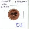 Image 1 : 2004P New Effigy Canadian Specimen Cent. The special finish on the coin is a three-fold combination 