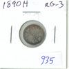 Image 1 : 1890H Canadian Victorian Silver 5 Cents. Heaton Mint. aG-3. Readable Date.