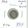 Image 1 : 1913 Canadian Silver 5 Cents. F-12.