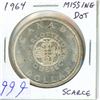 Image 1 : 1964 Missing Dot Canadian Silver Dollar. Dot is missing between the T and the S. MS-60. Scarce.