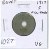 Image 1 : Egypt. 1917 5 Milliemes. World War I issued under British administration. VG-8.