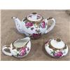 Image 1 : #1257 - Vintage tea set - tea pot, creamer and covered sugar.  Roses with gold trim.  China 899.  No