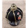 Image 2 : #1260 - Vintage iridescent black umbrella perfume bottle.  Black glass umbrella with floral design. 