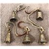 Image 1 : #1261 - Vintage etched brass small bells.  Set of five 3" bells on cord.  India