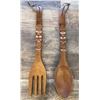 Image 1 : #1278 - Oversized wood fork and spoon.  22".  Retro kitchen decor.  Sticker - Made in the Philippine