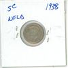 Image 1 : NFLD 1938 silver five cent VF-EF