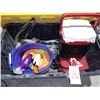 Image 1 : STORAGE TUB W/ASST RATCHING TIE DOWNS & OTHER ITEMS