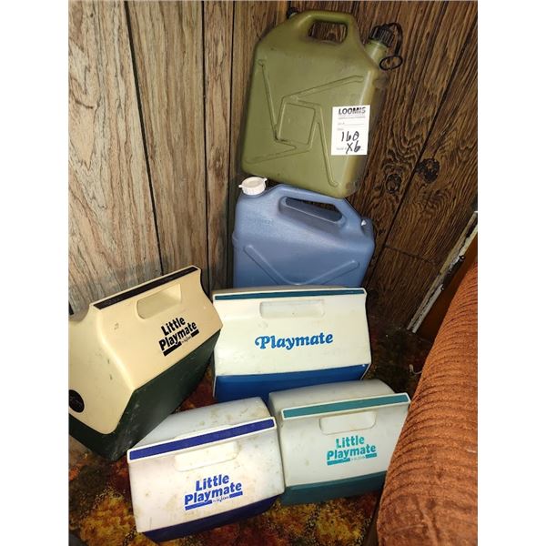 SET OF 6 ICE CHESTS & CAMPING WATER CANS
