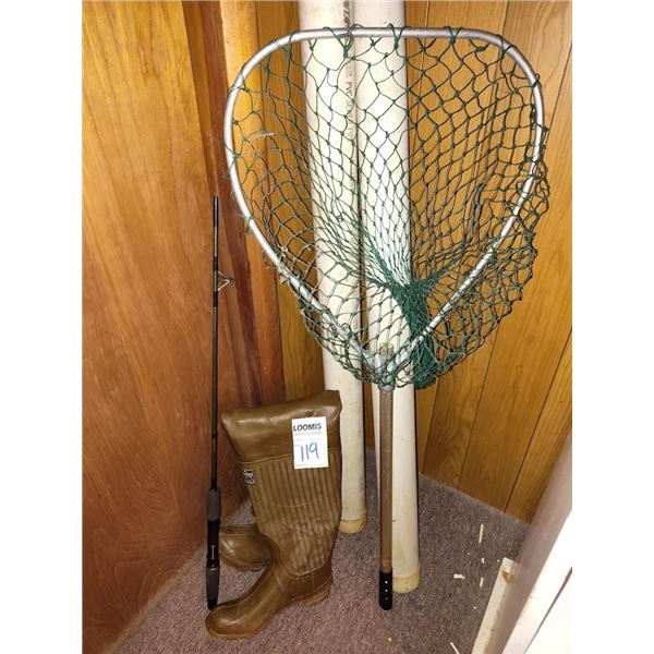 FISHING GROUP W/ APPROX. SIZE 8 CONVERSE WADERS
