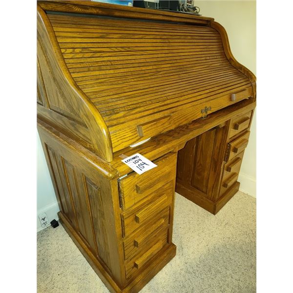 LIKE NEW OAK ROLL TOP STANDARD DESK