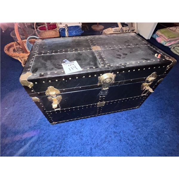 VINTAGE METAL TRUNK W/ BRASS HARDWARE