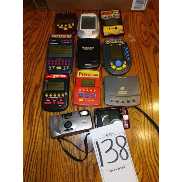 HANDHELD VINTAGE COMPUTER GAMES & 2 KODAK CAMERAS