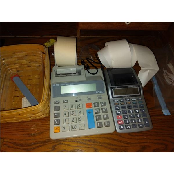 ASSORTED OFFICE SUPPLY ITEMS, BINOCULARS AND BASKETS