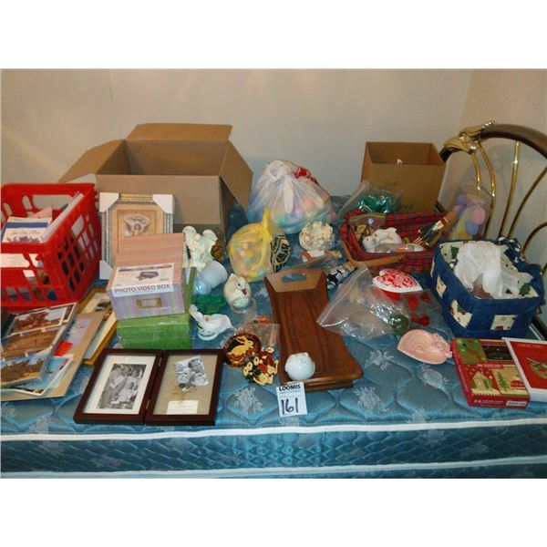 SEASONAL ASSORTED HOME ITEMS, FRAMED ART, PHOTO VIDEO BOXES AND POST CARD COLLECTION
