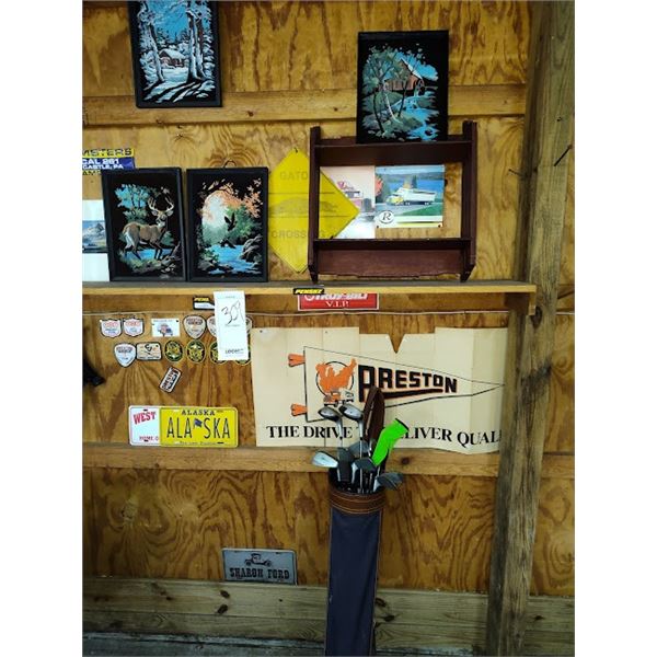 Vintage items ( advertising, patches, art, and golf clubs)
