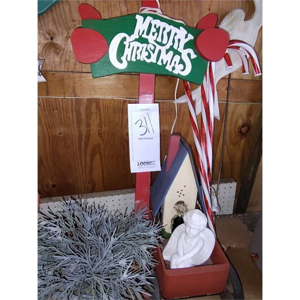 Huge lot of seasonal decor, garden art, and book of cooking and gardening (not including table)