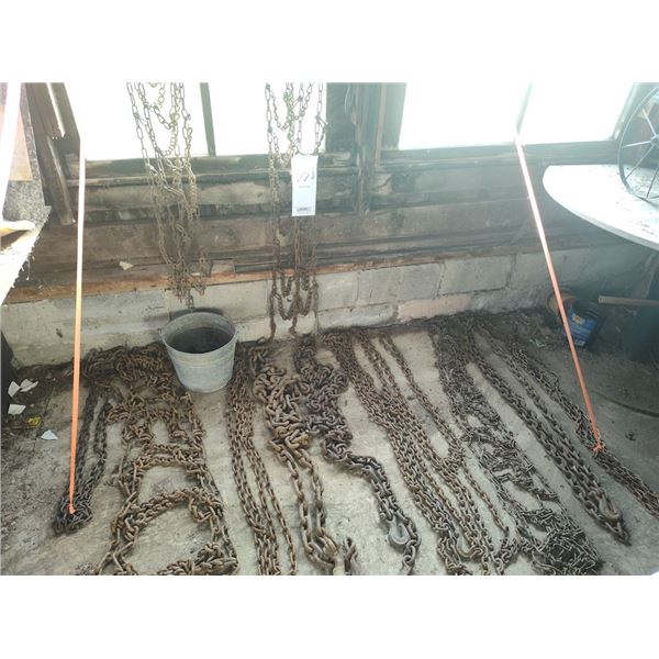 Chain lot, tire chains, and log chains