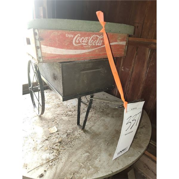 Metal/wood cart, vintage coke crates, with wheel lot