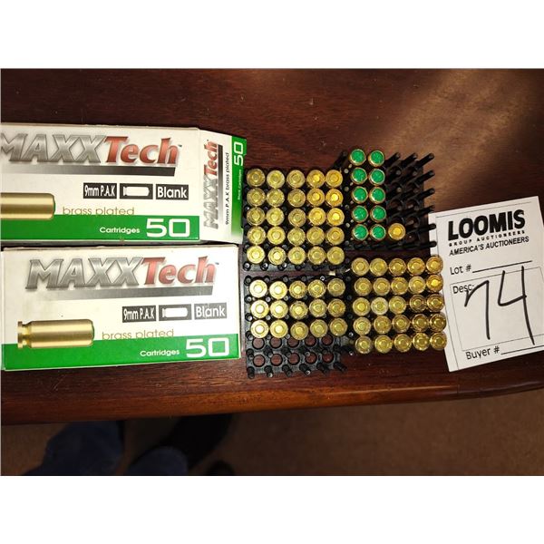 BLANK 9 MM AMMO ,BRASS PLATED
