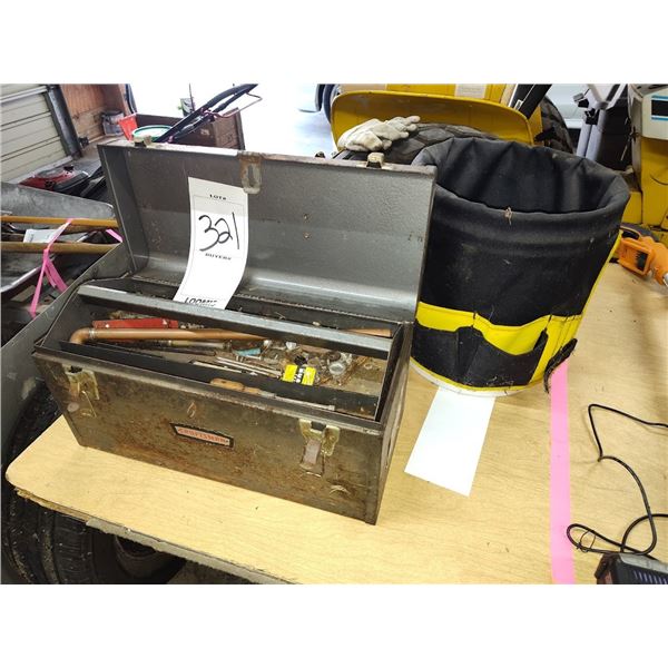 Craftsman tool box with hardware and a toll tote bucket