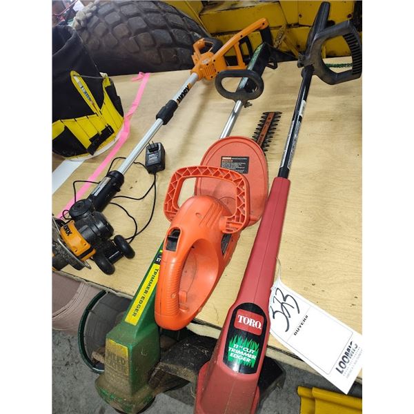 Set of four electric lawn tools. That includes a rechargeable worx weed eater all work