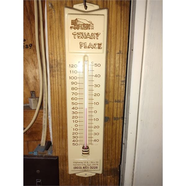 VINTAGE PORCELAIN ON METAL ADVERTISING THERMOMETER