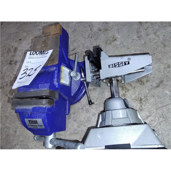 SET OF 2 LIKE NEW VISES & 3" CENTRAL FORGE SWIVEL AND BESSEY SUCTION VISE