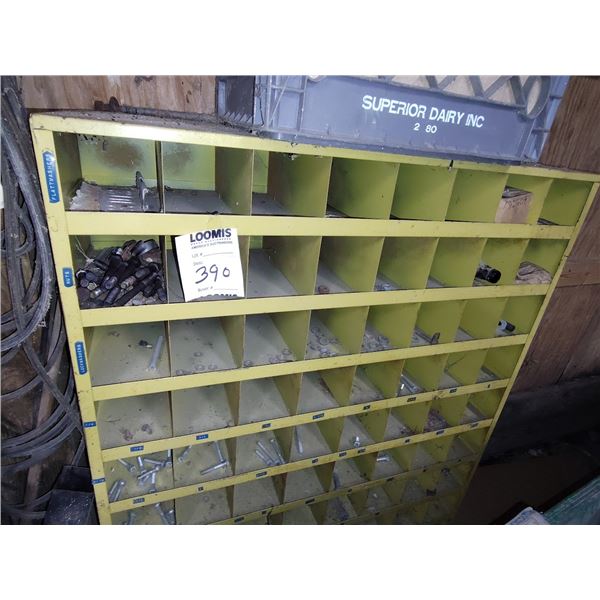 METAL HARDWARE BIN W/ SOME HARDWARE