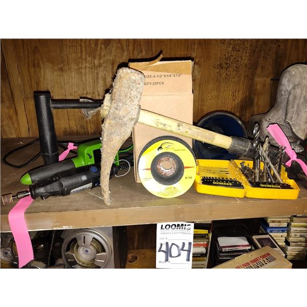 LARGE LOT OF DREMEL, DEWALT BITS, GRINDING WHEELS AND LIZARD CAM